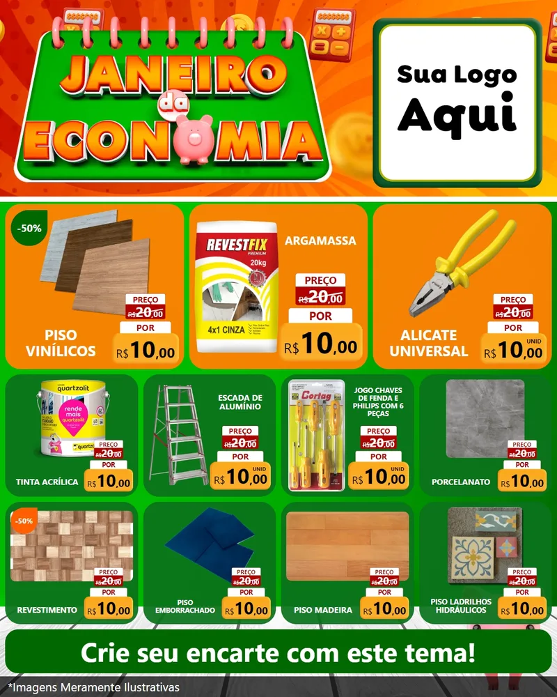 Modelo de Rede Social para Feed Instagram com o tema Janeiro da Economia para Material para Construção