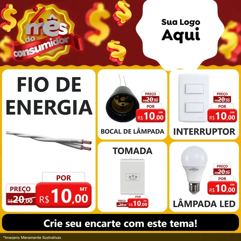 Modelo de Rede Social para Feed Facebook com o tema Mês do consumidor para Materiais Elétricos