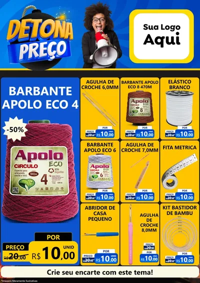Modelo de Encarte para Encarte A4 Vertical com o tema Detona Preços para Armarinho e Aviamentos