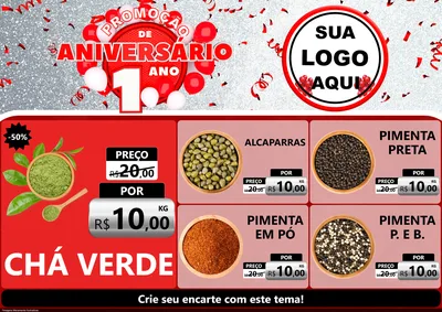 Modelo de Encarte para Encarte A4 Horizontal com o tema Promoção de Aniversário - 1 Ano para Produtos Naturais