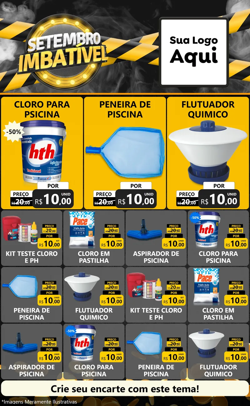 Modelo de Encarte para Encarte Grande com o tema Setembro Imbatível para Produtos para Piscina