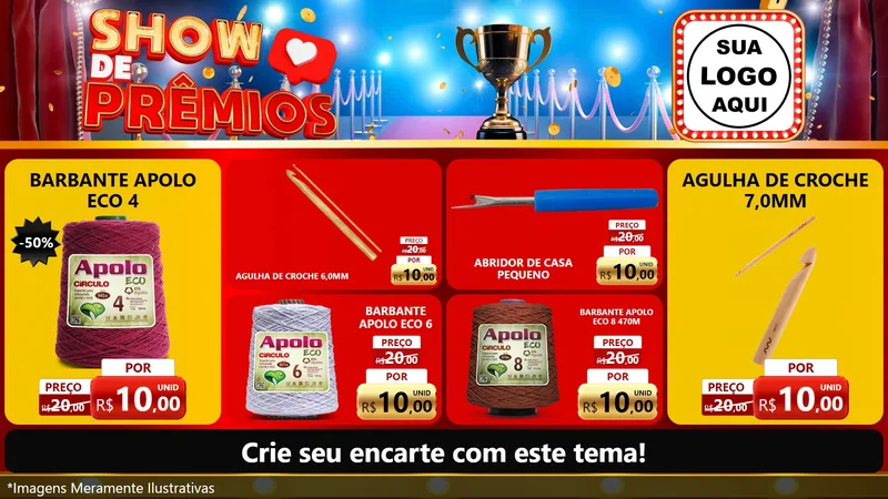 Modelo de TV para TV Horizontal com o tema Show de Prêmios para Armarinho e Aviamentos