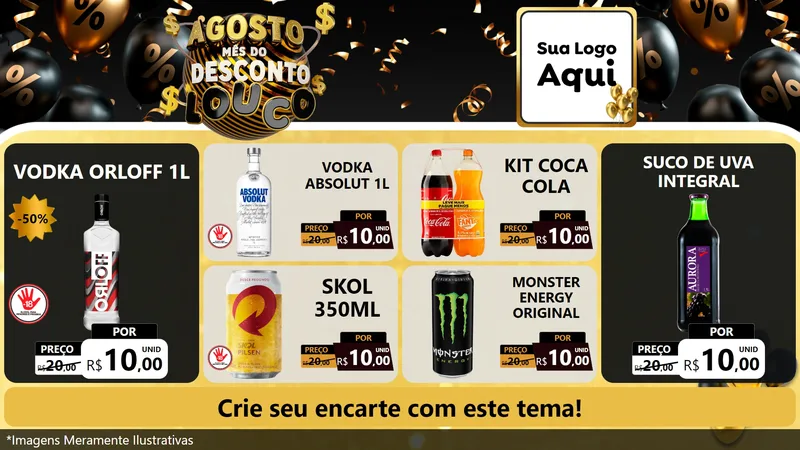 Modelo de TV para TV Horizontal com o tema Agosto Mês do Desconto Louco para Distribuidora de bebidas