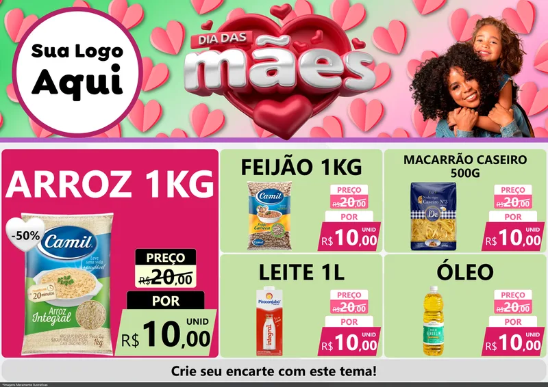 Modelo de Encarte para Encarte A4 Horizontal com o tema Dia das Mães para Supermercado