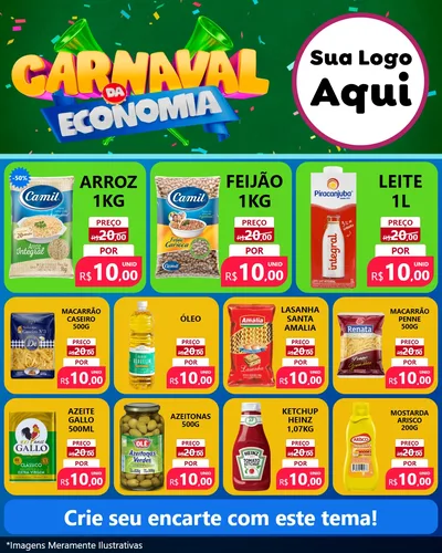 Modelo de Rede Social para Feed Instagram com o tema Carnaval da Economia para Supermercado
