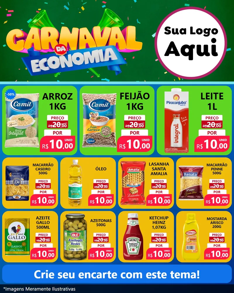 Modelo de Rede Social para Feed Instagram com o tema Carnaval da Economia para Supermercado