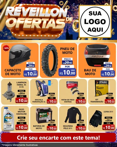 Modelo de Rede Social para Feed Instagram com o tema Réveillon de Ofertas para Moto peças