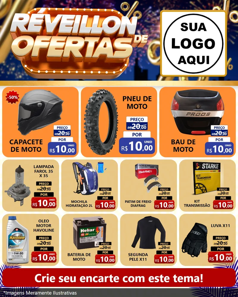 Modelo de Rede Social para Feed Instagram com o tema Réveillon de Ofertas para Moto peças