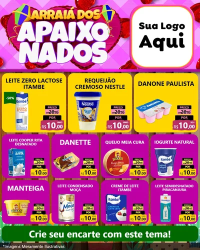 Modelo de Rede Social para Feed Instagram com o tema Arraiá dos Apaixonados para Frios e Laticínios