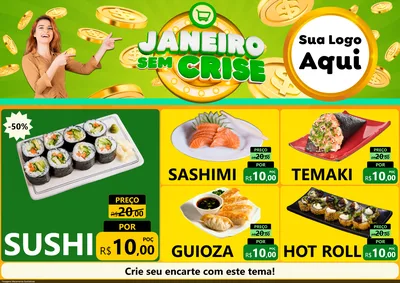 Modelo de Encarte para Encarte A4 Horizontal com o tema Janeiro Sem Crise para Comida japonesa