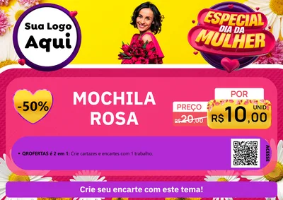 Modelo de Cartaz para Cartaz A4 Horizontal com o tema Especial Dia da Mulher para Papelaria