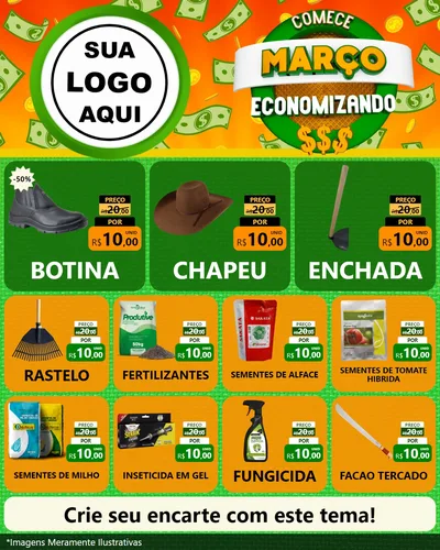 Modelo de Rede Social para Feed Instagram com o tema Comece Março Economizando para Agropecuária