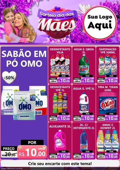 Modelo de Encarte para Encarte A4 Vertical com o tema Sorteio Dia das Mães para Produtos de Limpeza