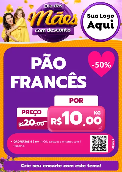 Modelo de Cartaz para Cartaz A4 Vertical com o tema Dia das Mães com Desconto para Padaria