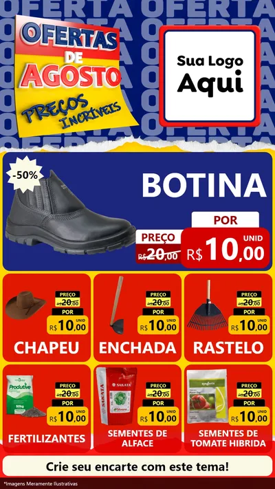 Modelo de Rede Social para Stories com o tema Ofertas de Agosto - Preços Incríveis para Agropecuária