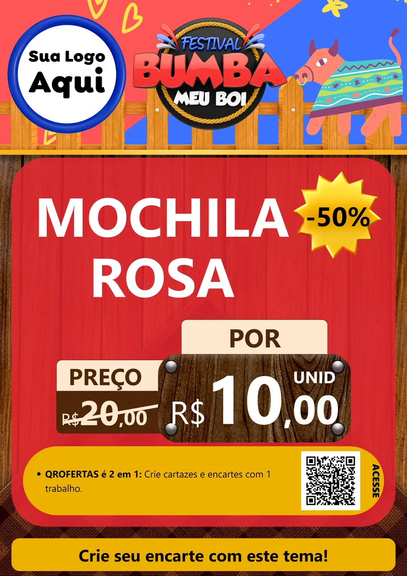 Modelo de Cartaz para Cartaz A4 Vertical com o tema Festival Bumba Meu Boi para Papelaria