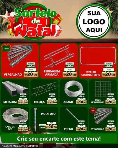 Modelo de Rede Social para Feed Instagram com o tema Sorteio de Natal para Ferragens
