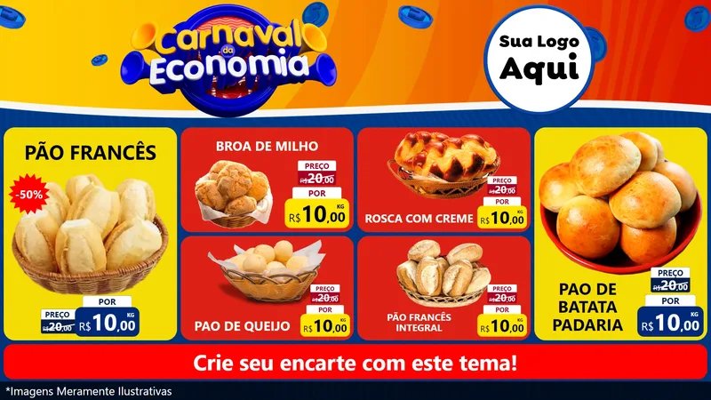 Modelo de TV para TV Horizontal com o tema Carnaval da Economia para Padaria