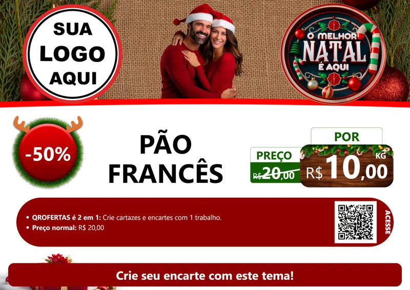 Modelo de Cartaz para Cartaz A4 Horizontal com o tema O Melhor Natal É Aqui para Padaria