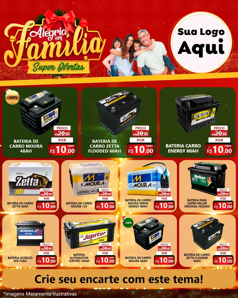 Modelo de Rede Social para Feed Instagram com o tema Alegria em Família Super Ofertas - Natal para Baterias Elétricas