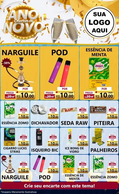 Modelo de Encarte para Encarte Grande com o tema Ofertas de Ano Novo para Tabacaria