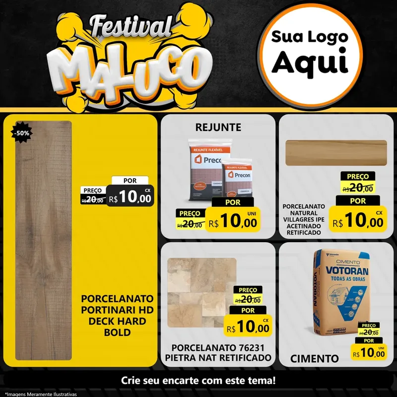 Modelo de Rede Social para Feed Facebook com o tema Festival Maluco para Pisos e revestimentos