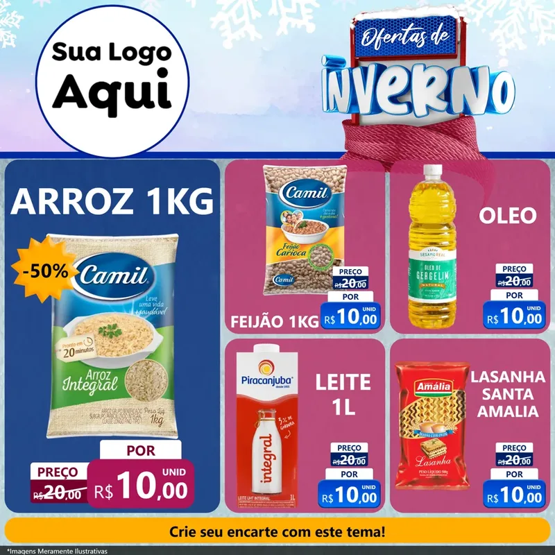 Modelo de Rede Social para Feed Facebook com o tema Ofertas de Inverno para Supermercado