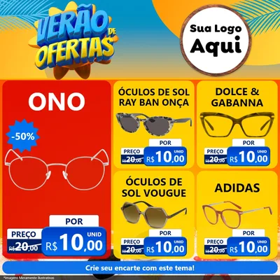 Modelo de Rede Social para Feed Facebook com o tema Verão de Ofertas para Óticas