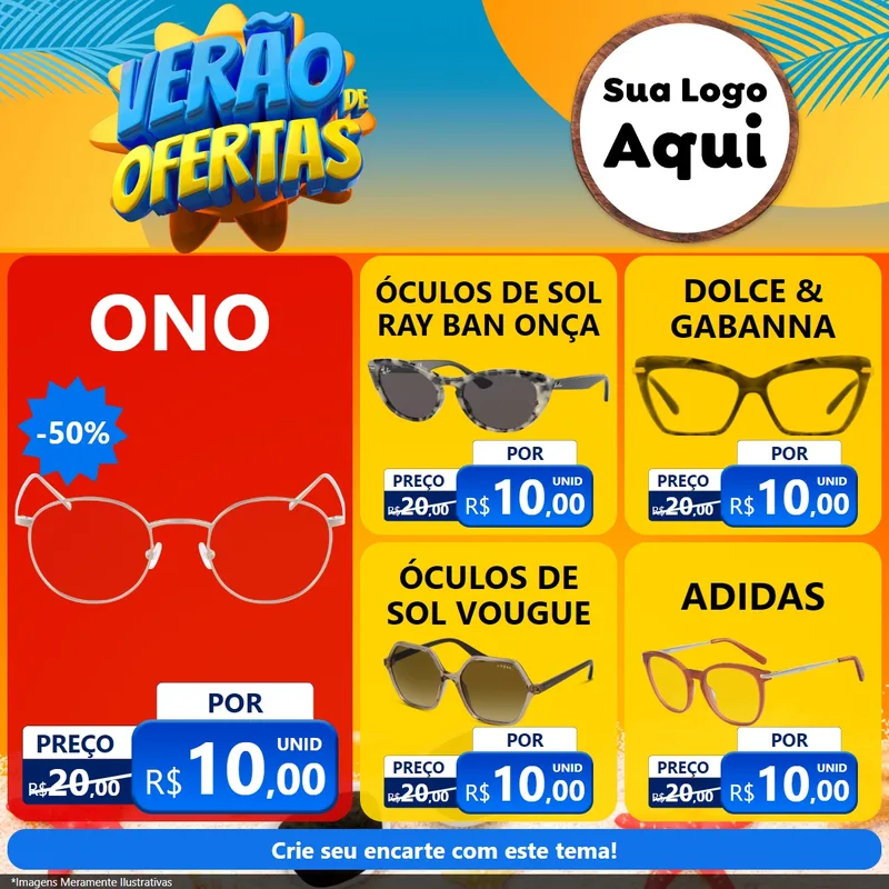Modelo de Rede Social para Feed Facebook com o tema Verão de Ofertas para Óticas