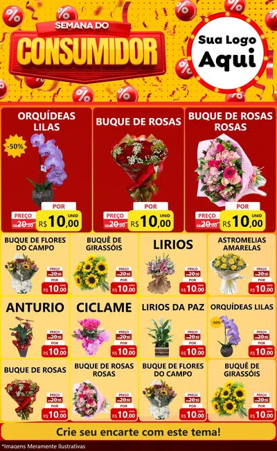 Modelo de Encarte para Encarte Grande com o tema Semana do Consumidor para Floricultura e jardim