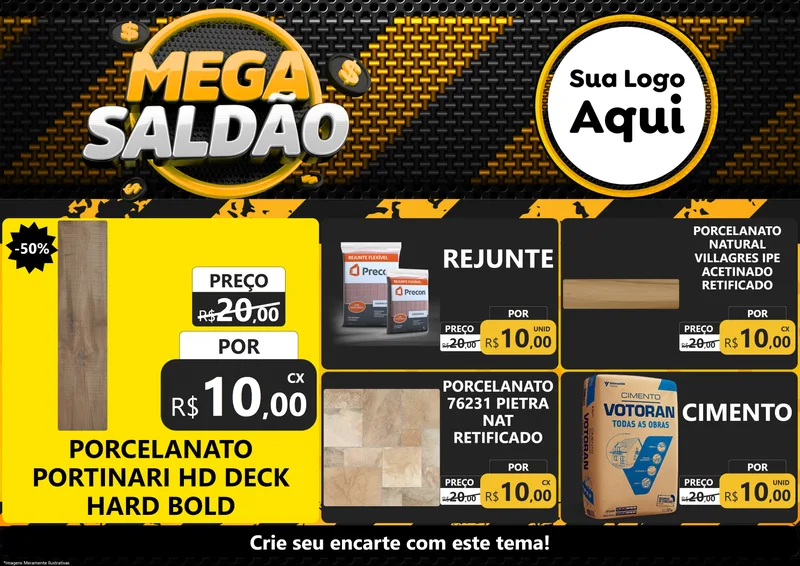 Modelo de Encarte para Encarte A4 Horizontal com o tema Mega Saldão para Pisos e revestimentos