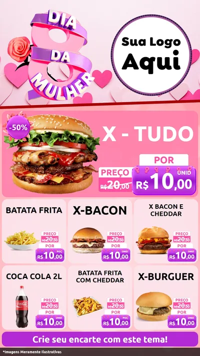 Modelo de Rede Social para Stories com o tema Dia da Mulher para Hamburgueria