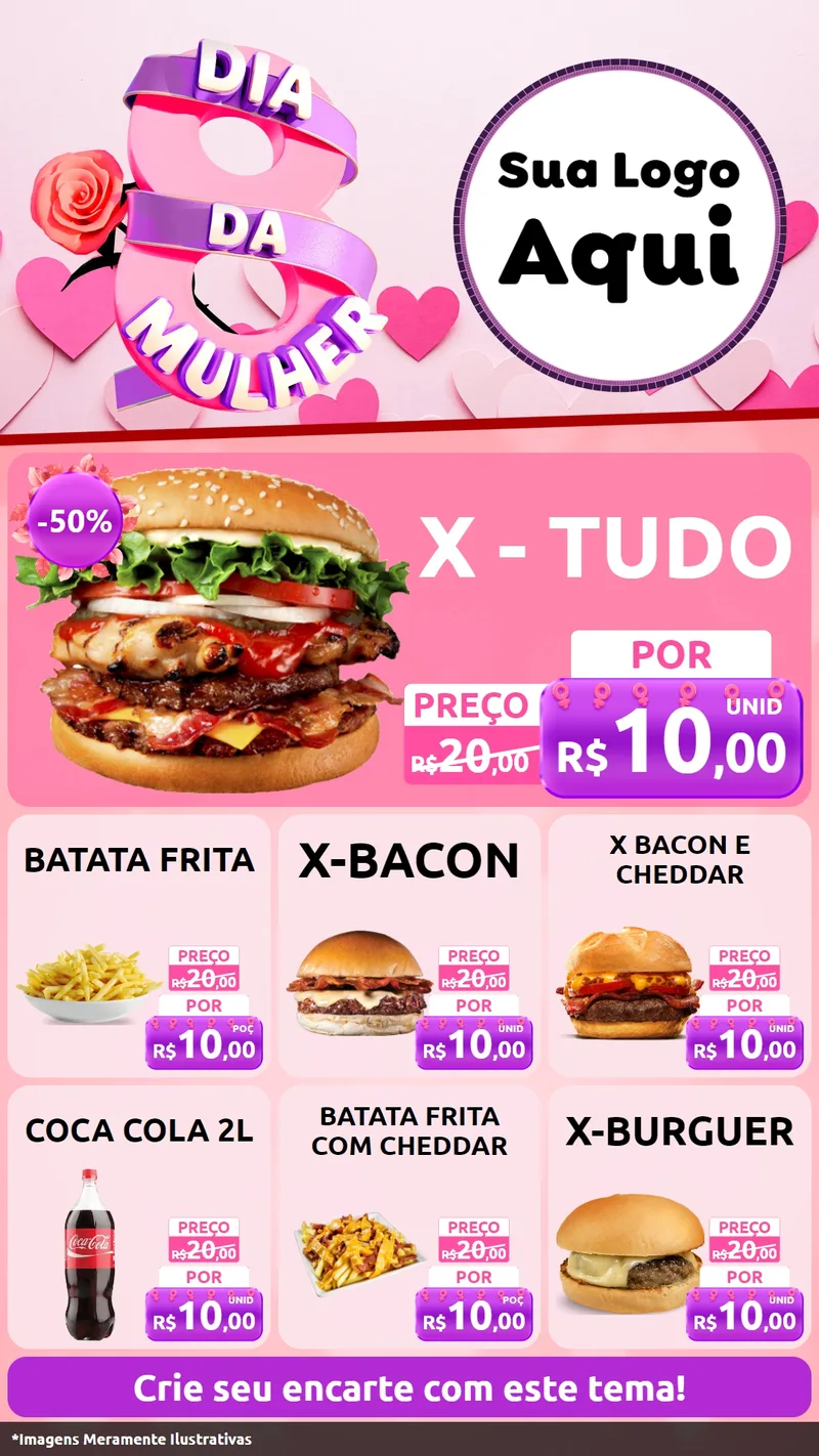 Modelo de Rede Social para Stories com o tema Dia da Mulher para Hamburgueria