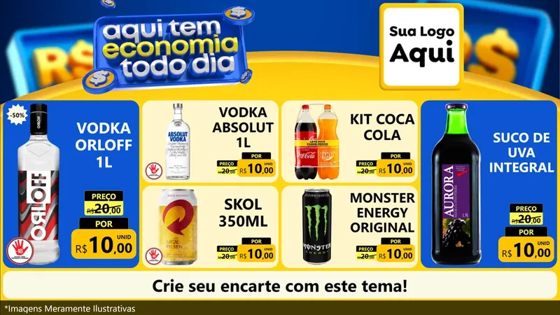 Modelo de TV para TV Horizontal com o tema Aqui Tem Economia Todo Dia para Distribuidora de bebidas
