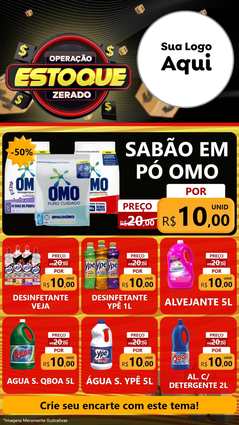 Modelo de Rede Social para Stories com o tema Operação Estoque Zerado para Produtos de Limpeza