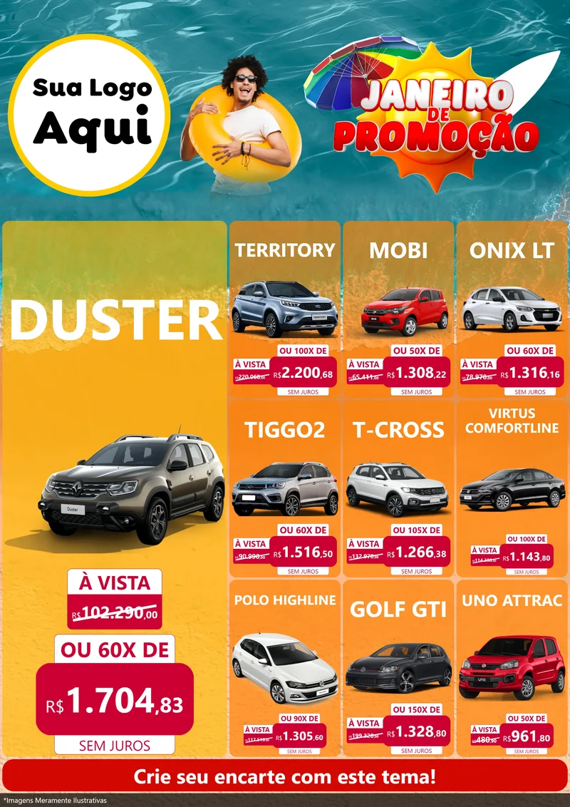 Modelo de Encarte para Encarte A4 Vertical com o tema Janeiro de Promoção para Concessionaria de Carros