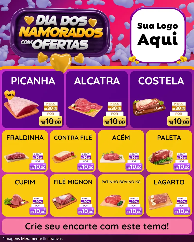 Modelo de Rede Social para Feed Instagram com o tema Dia Dos Namorados Com Ofertas para Açougue