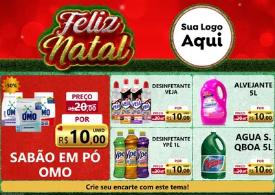 Modelo de Encarte para Encarte A4 Horizontal com o tema Feliz Natal para Produtos de Limpeza