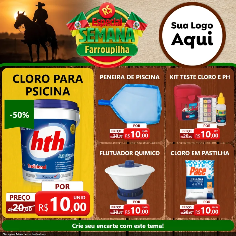 Modelo de Rede Social para Feed Facebook com o tema Especial Semana Farroupilha para Produtos para Piscina