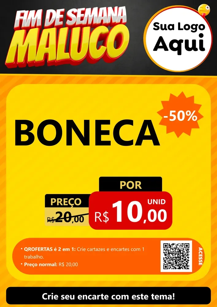 Modelo de Cartaz para Cartaz A4 Vertical com o tema Final de Semana Maluco para Brinquedos