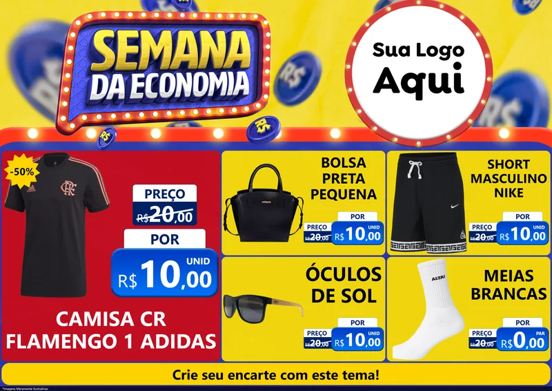 Modelo de Encarte para Encarte A4 Horizontal com o tema Semana da Economia para Roupas e acessórios