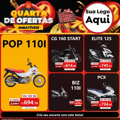 Modelo de Rede Social para Feed Facebook com o tema Quarta de Ofertas Imbatíveis para Concessionaria de Motos