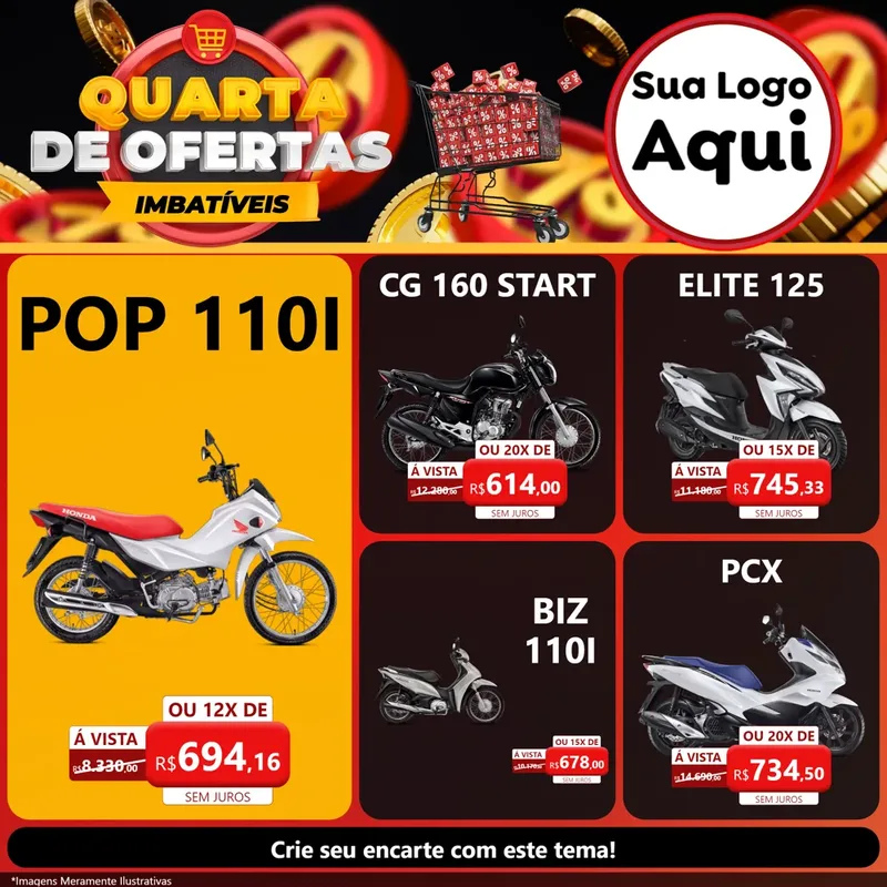 Modelo de Rede Social para Feed Facebook com o tema Quarta de Ofertas Imbatíveis para Concessionaria de Motos