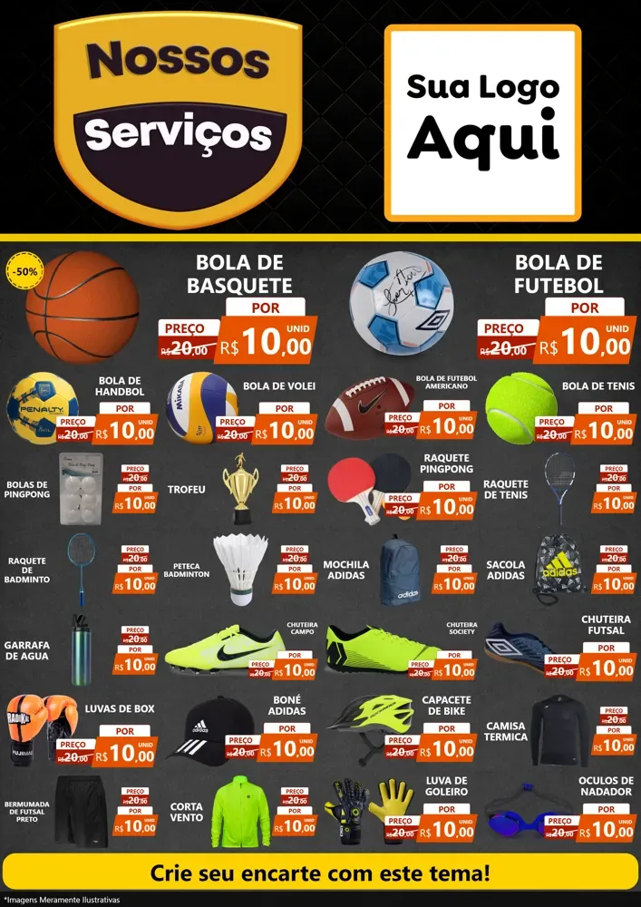 Modelo de Encarte para Encarte A4 Vertical com o tema Nossos Serviços para Artigos Esportivos