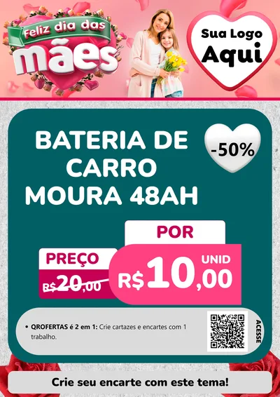 Modelo de Cartaz para Cartaz A4 Vertical com o tema Feliz Dia das Mães para Baterias Elétricas