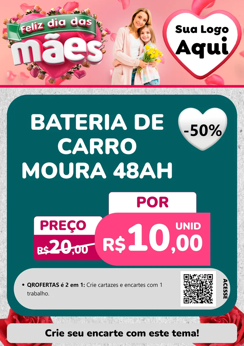 Modelo de Cartaz para Cartaz A4 Vertical com o tema Feliz Dia das Mães para Baterias Elétricas