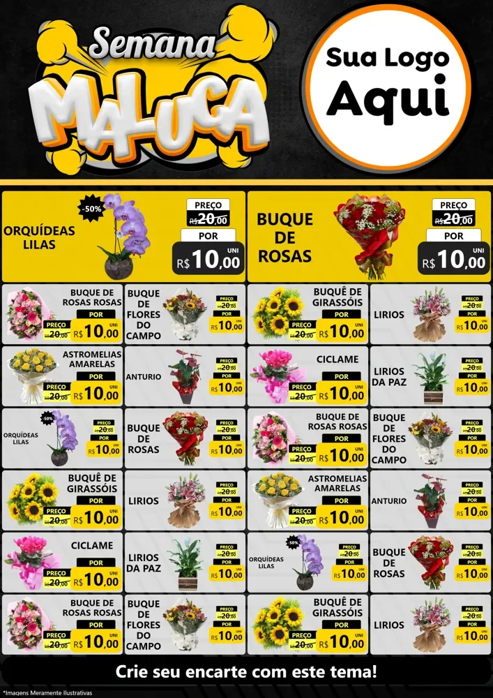Modelo de Encarte para Encarte A4 Vertical com o tema Semana Maluca para Floricultura e jardim