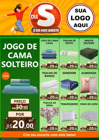 Modelo de Encarte para Encarte A4 Vertical com o tema Dia S - O Dia Mais Barato para Cama, Mesa e Banho