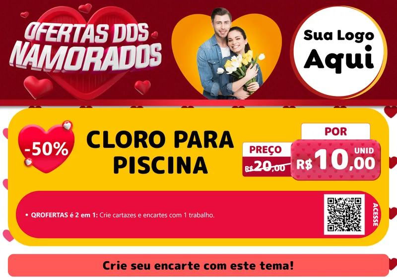 Modelo de Cartaz para Cartaz A4 Horizontal com o tema Ofertas Dos Namorados para Produtos para Piscina