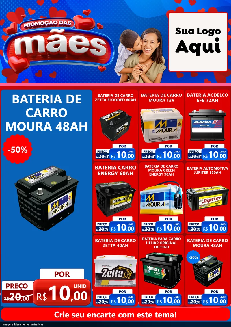 Modelo de Encarte para Encarte A4 Vertical com o tema Promoção das Mães para Baterias Elétricas